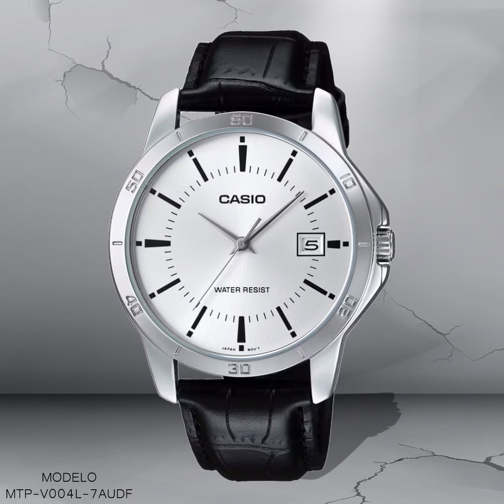 RELOJ CASIO ANALOGO MTP-V004L-7AUDF CUERO NEGRO