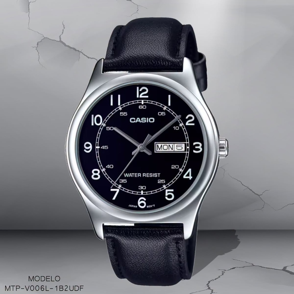 RELOJ CASIO ANALOGO CAB. MTP-V006L-1B2UDF CUERO NEGRO