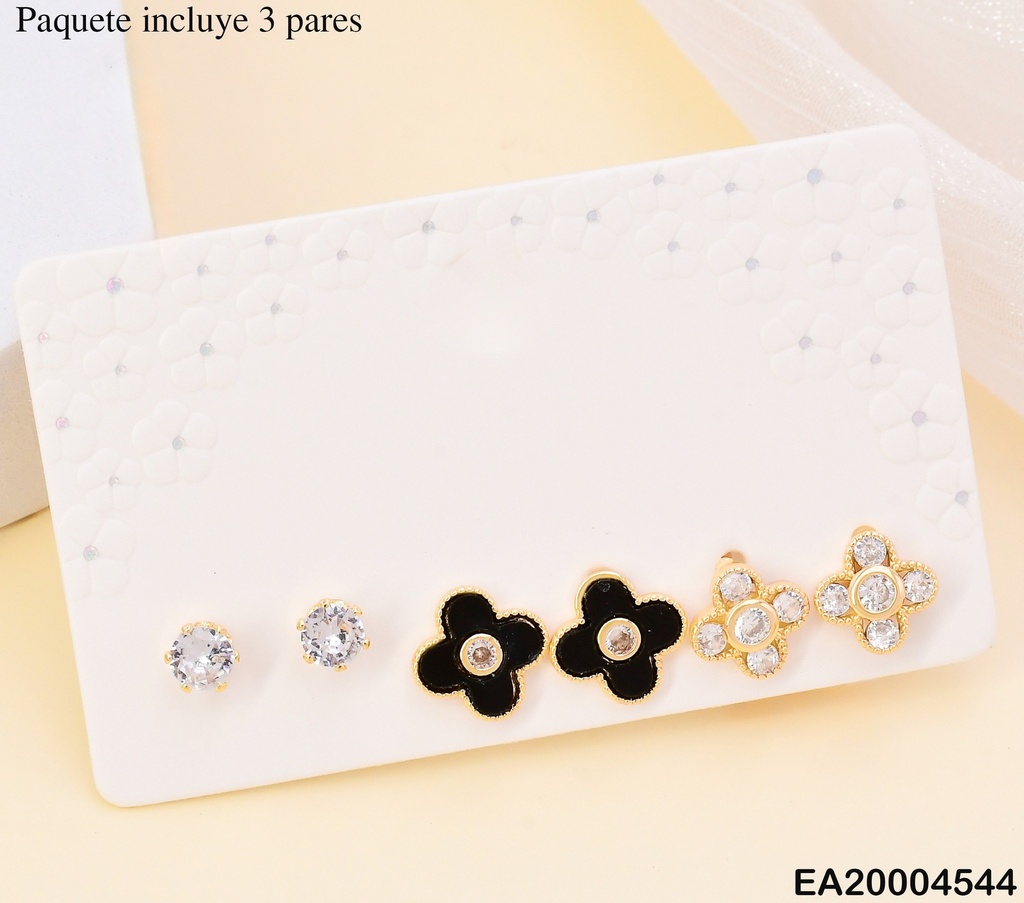 PAQ. 3 PARES ARETES ZIRC. RD/ VAN CLEEF NEGRO/CRISTAL SE1050-6