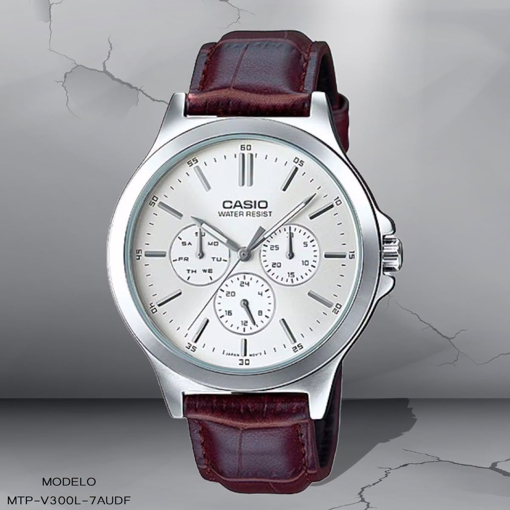 RELOJ CASIO ANALOGO CAB MTP-V300L-7AUDF CUERO CAFE