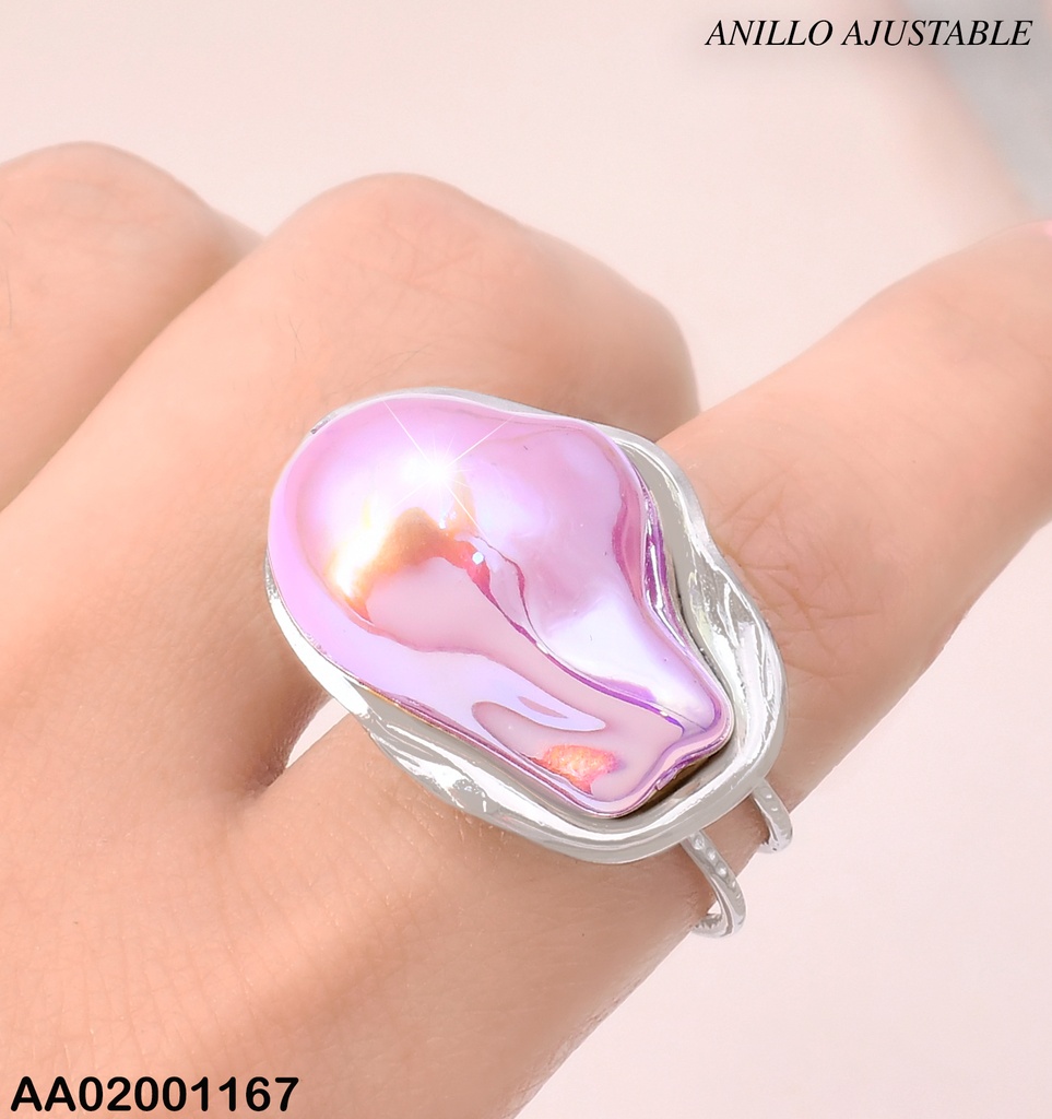 ANILLO PLAT AJUST.OV LILA TORNASOL ABOLLADO RA562-45