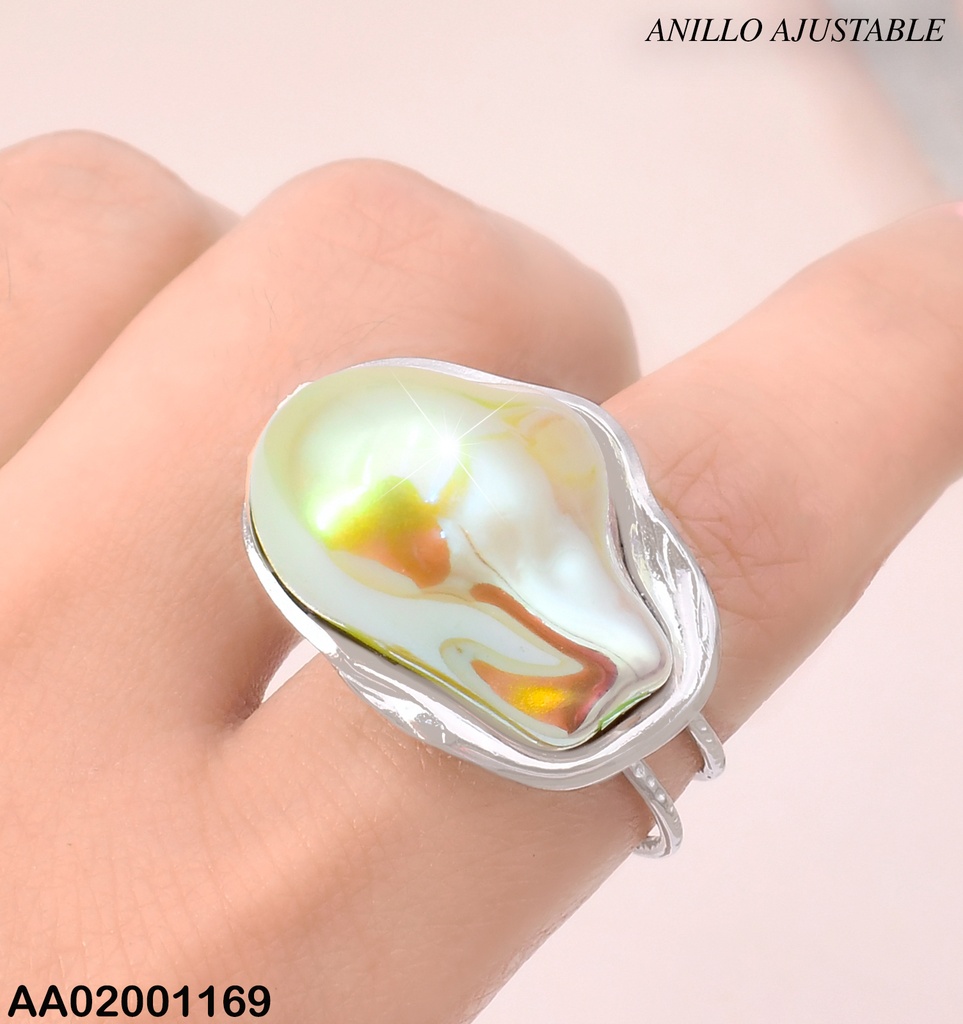 ANILLO PLAT AJUST.OV VERDE TORNASOL ABOLLADO RA564-45