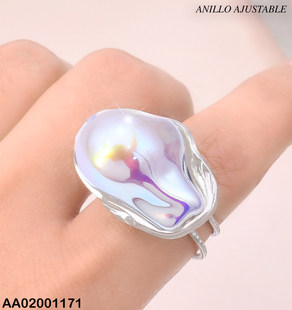 ANILLO PLAT.AJUST.OV GRIS TORNASOL ABOLLADO RA566-45