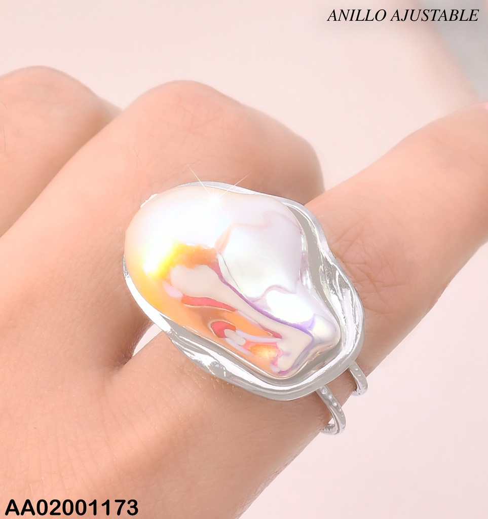 ANILLO PLAT.AJUST.OV BLANCO TORNASOL ABOLLADO RA568-45