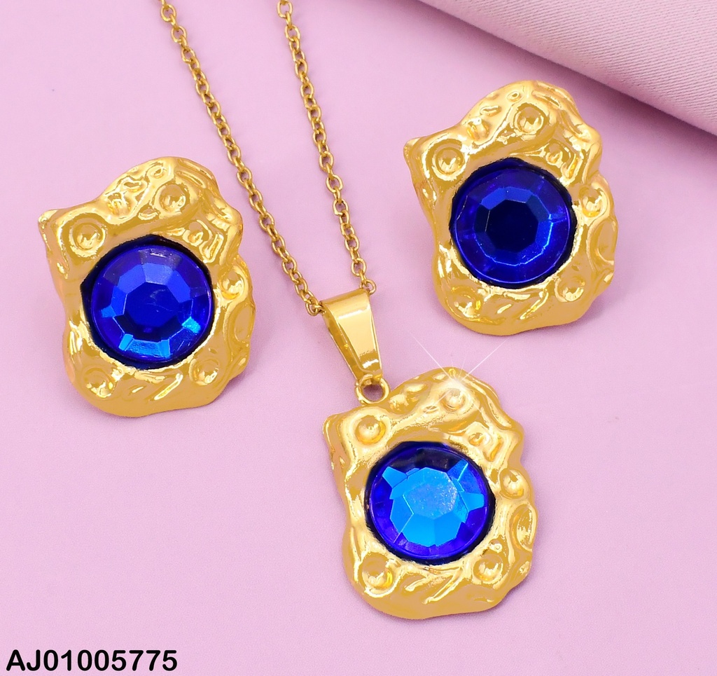 SET DORADO ZIRC. AZUL BORDE CORRUGADO SA1040-270