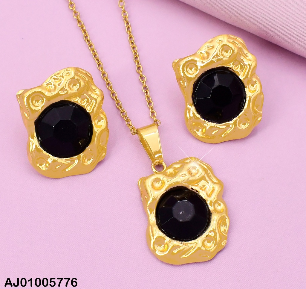 SET DORADO ZIRC. NEGRA  BORDE CORRUGADO SA1039-270