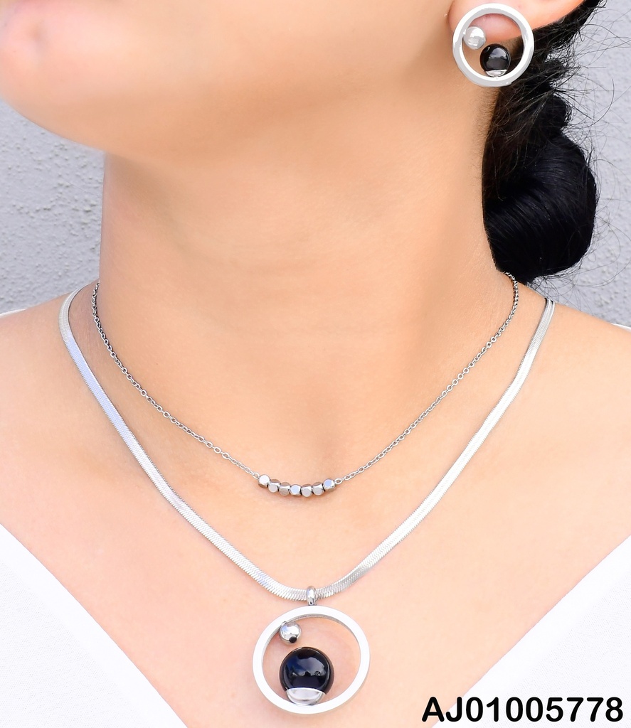 SET PLAT CADENA SERPIENTE/CROQUI CIRCULO/PELOT. NEGRA/PLAT CENTRO SA1059-45