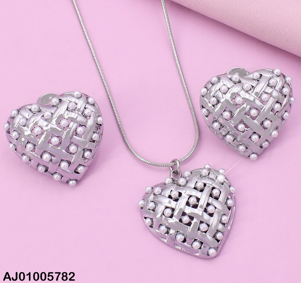 SET PLAT CORAZON CUBIERTO PERLITAS SA992-45