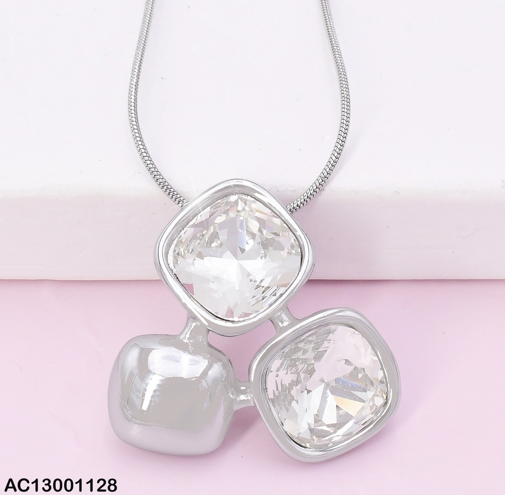 CADENA PLAT DIJE 3 CUADROS (1) LISO/(2) ZIRC. CRISTAL CA463-45