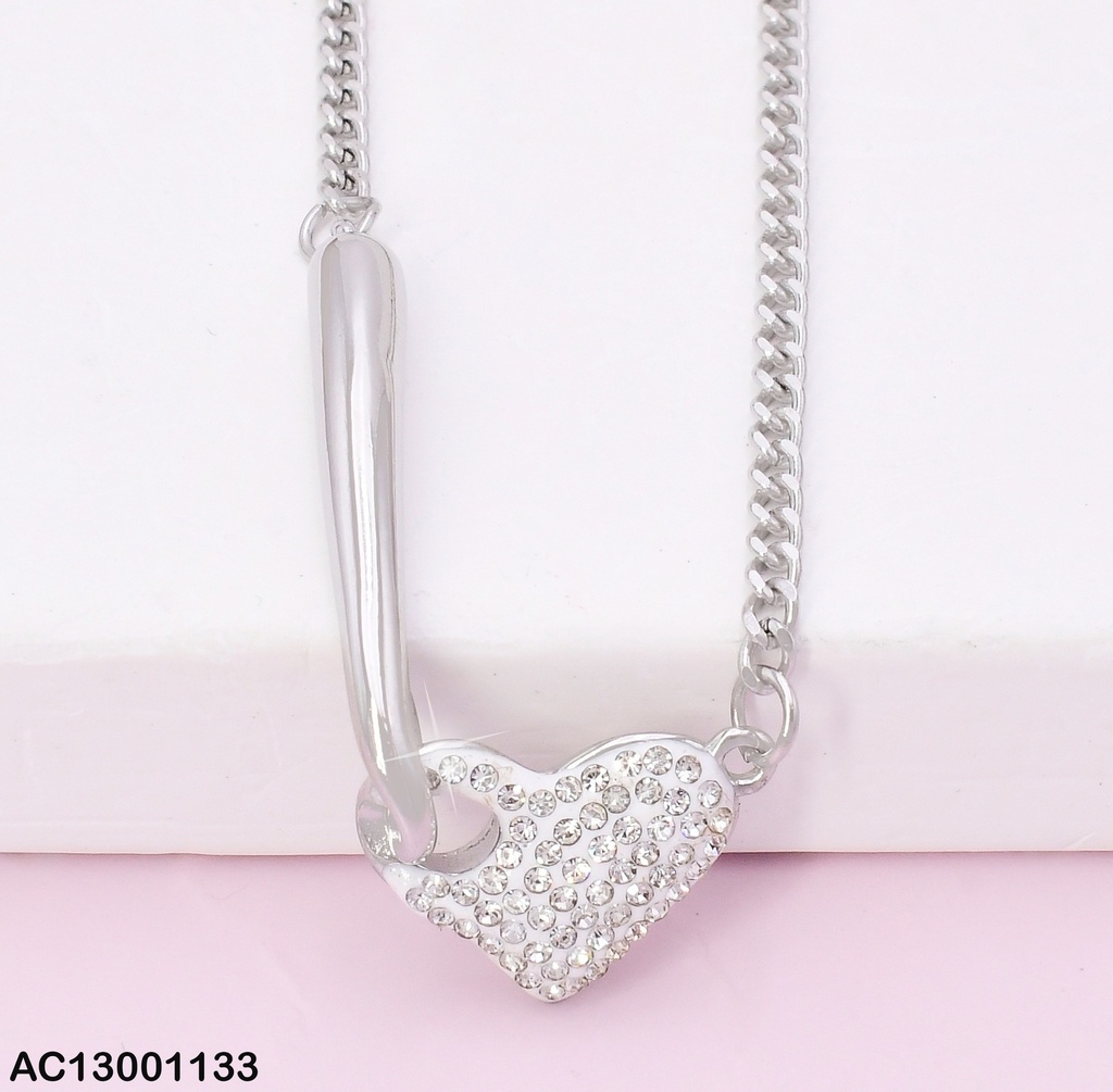 CADENA PLATEADA/ CORAZON BLANCO ZIRC. CA469-45