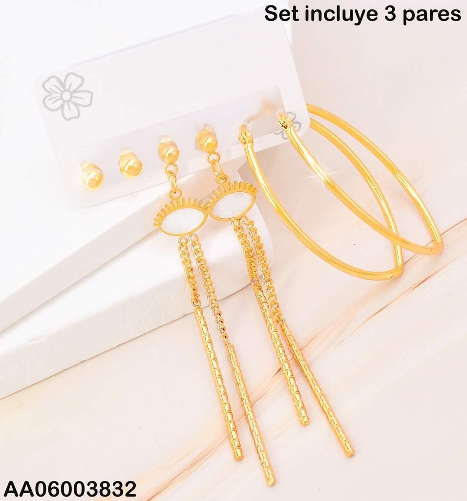 PAQ. 3 PARES ARETES PELOTITA/OJITOS/ARGOLLA OV. SA1123-270