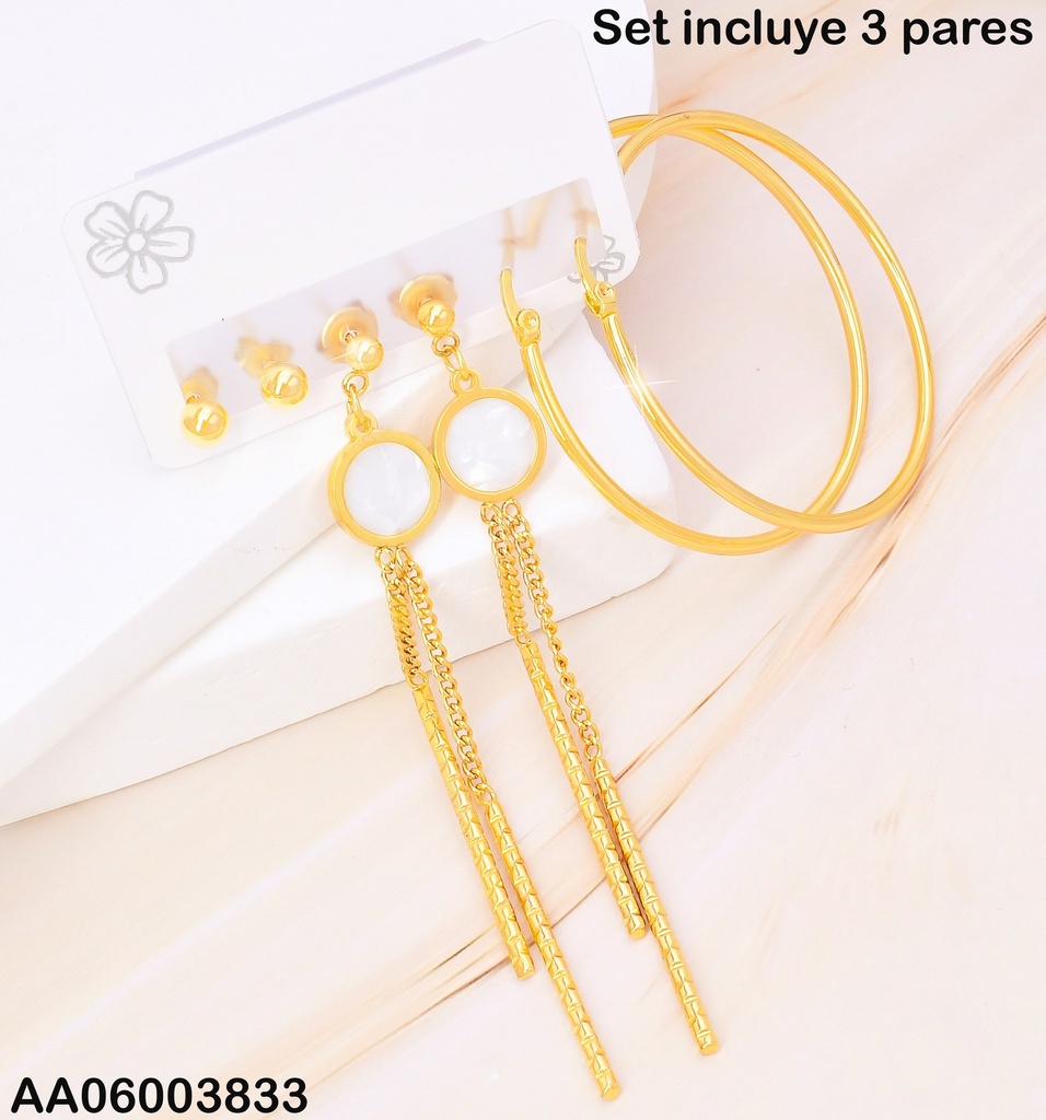 PAQ. 3 PARES ARETES PELOTITAS/CIRC. BLANCO/ARGOLLAS RD SA1129-270