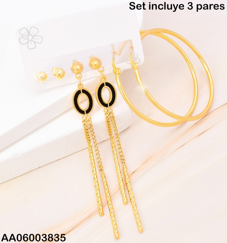 PAQ. 3 PARES ARETES PELOTITAS/OVALO/ARGOLLA RD SA1128-270
