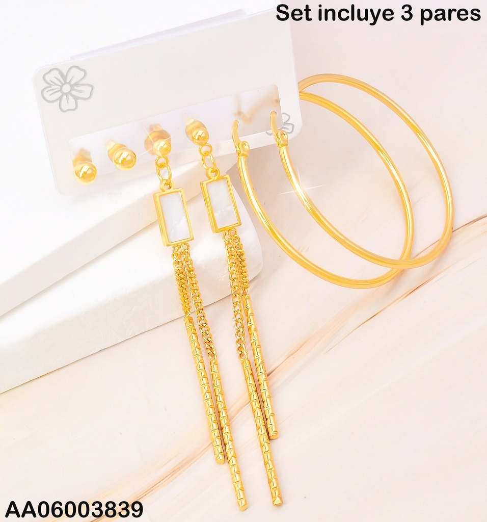 PAQ. 3 PARES ARETES PELOTITAS/ RECT. BLANCO/ ARGOLLA RD SA1132-270