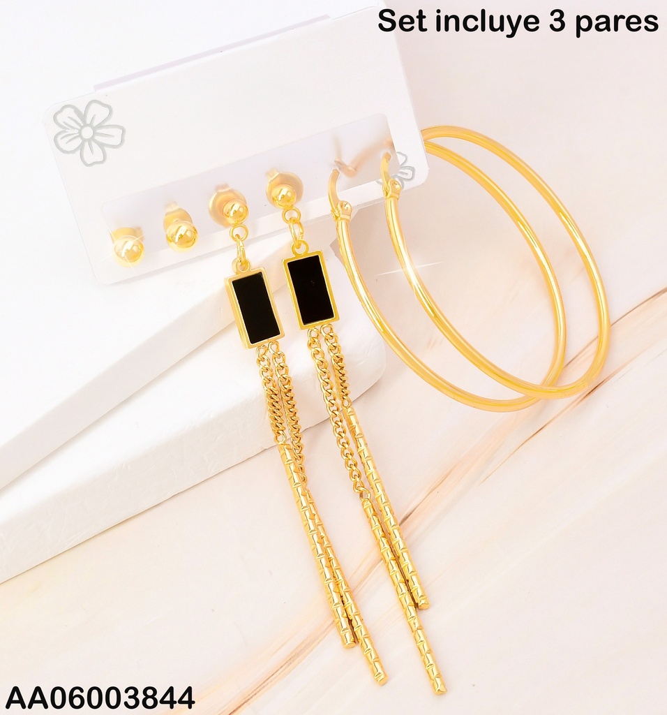 PAQ. 3 PARES ARETES PELOTITA/ RECT. NEGRO/ARGOLLA RD SA1131-270