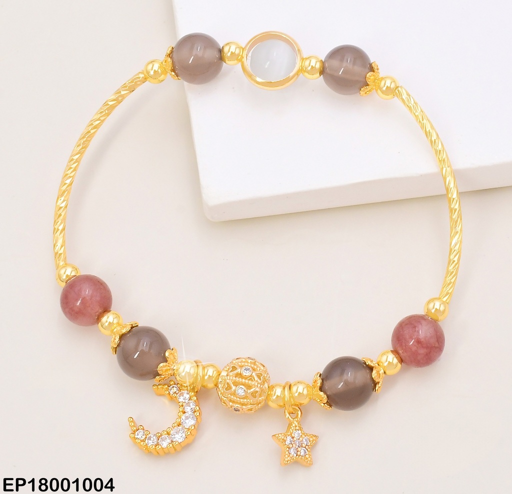 PULSERA C/4 PELOTAS ROSA/CAFE CENTRO LUNA ZIRC.BE730-5