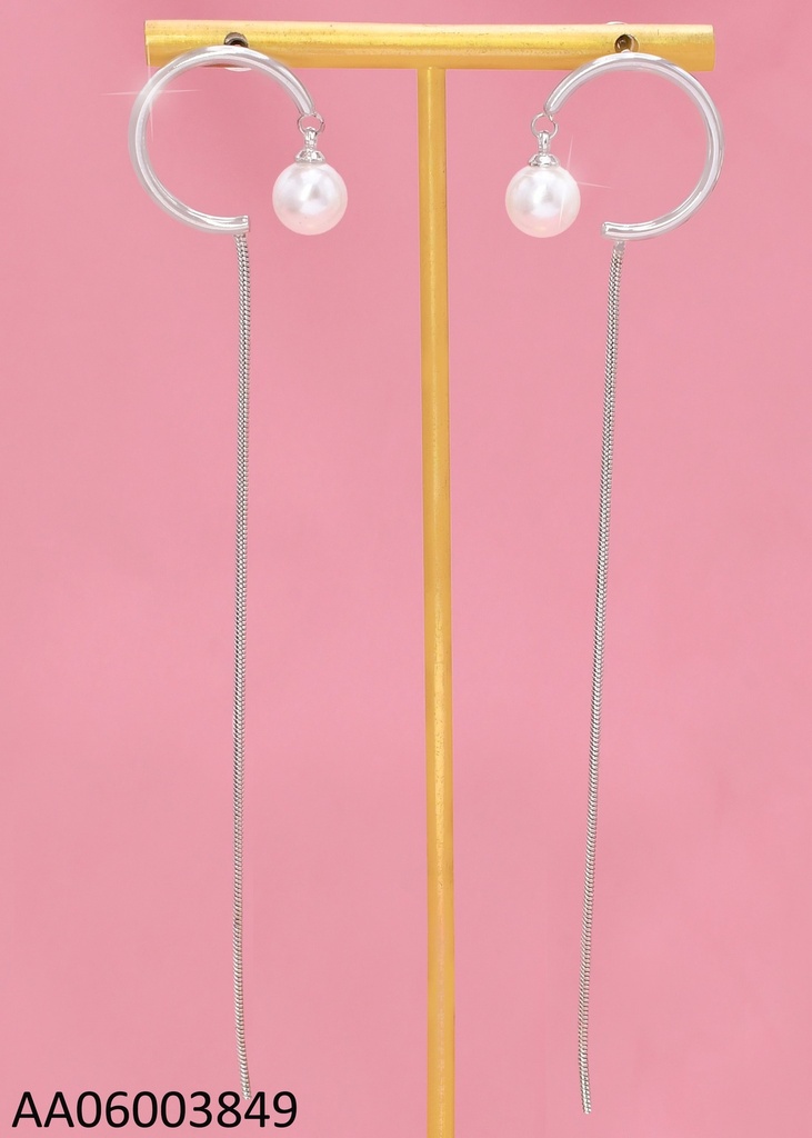 ARETES PLAT "C" C/PERLA C/LINEA COLGANTE KE102554-NJ