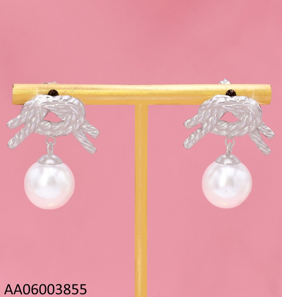 ARETES PLAT.NUDO DOBLE C/PERLA COLGANTE KE119212-HR