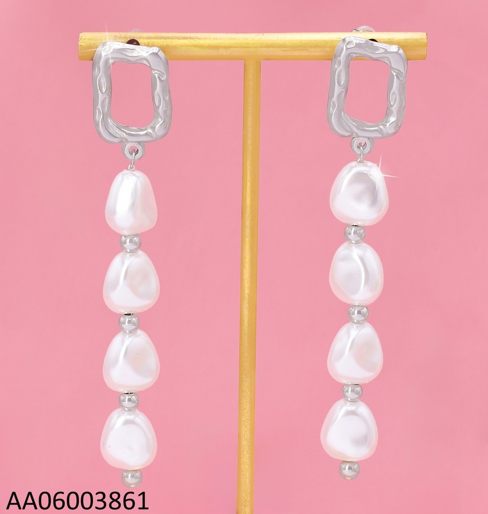 ARETES PLAT. RECTANGULO C/4 PIEDRAS BLANCAS KE10131-KFC