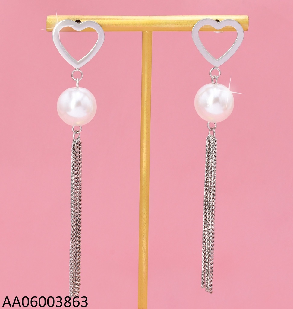ARETES PLAT.CROQUI CORAZON/PERLA C/COLGANTES KE102553-NJ
