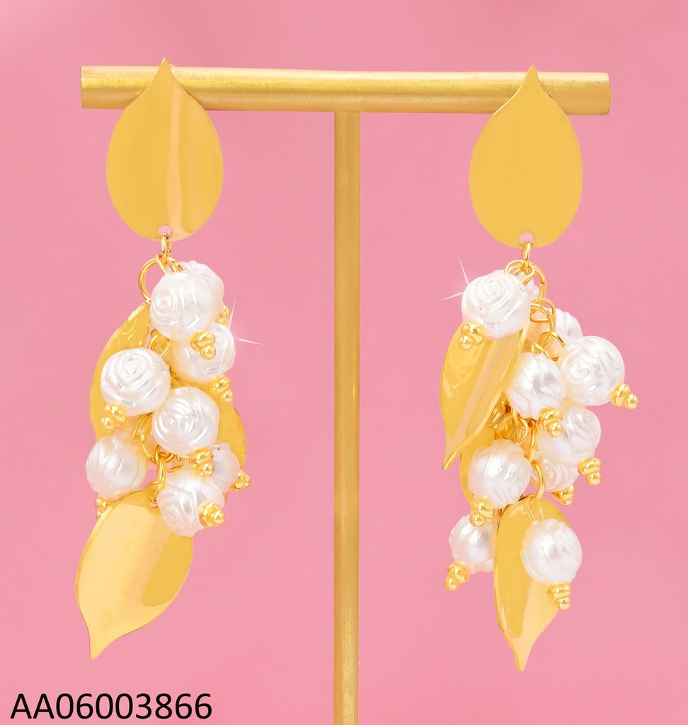 ARETES PLACA HOJA/RACIMO PERLAS CULT/PLASCAS KE119274
