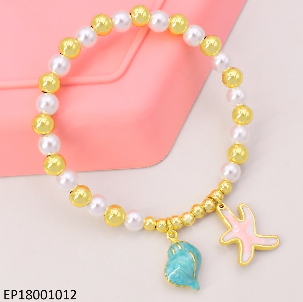 PULSERA PERLITAS-PELOTITAS DIJES ESMALTADOS:🐚/⭐ BE755-294