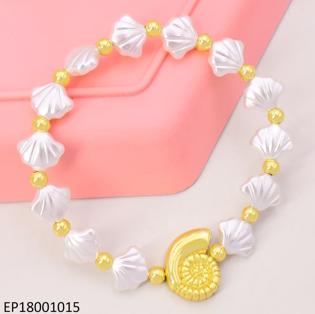 PULSERA OSTRAS BLANCAS/PELOTITAS DOR.DIJES:CARACOL BE595-327