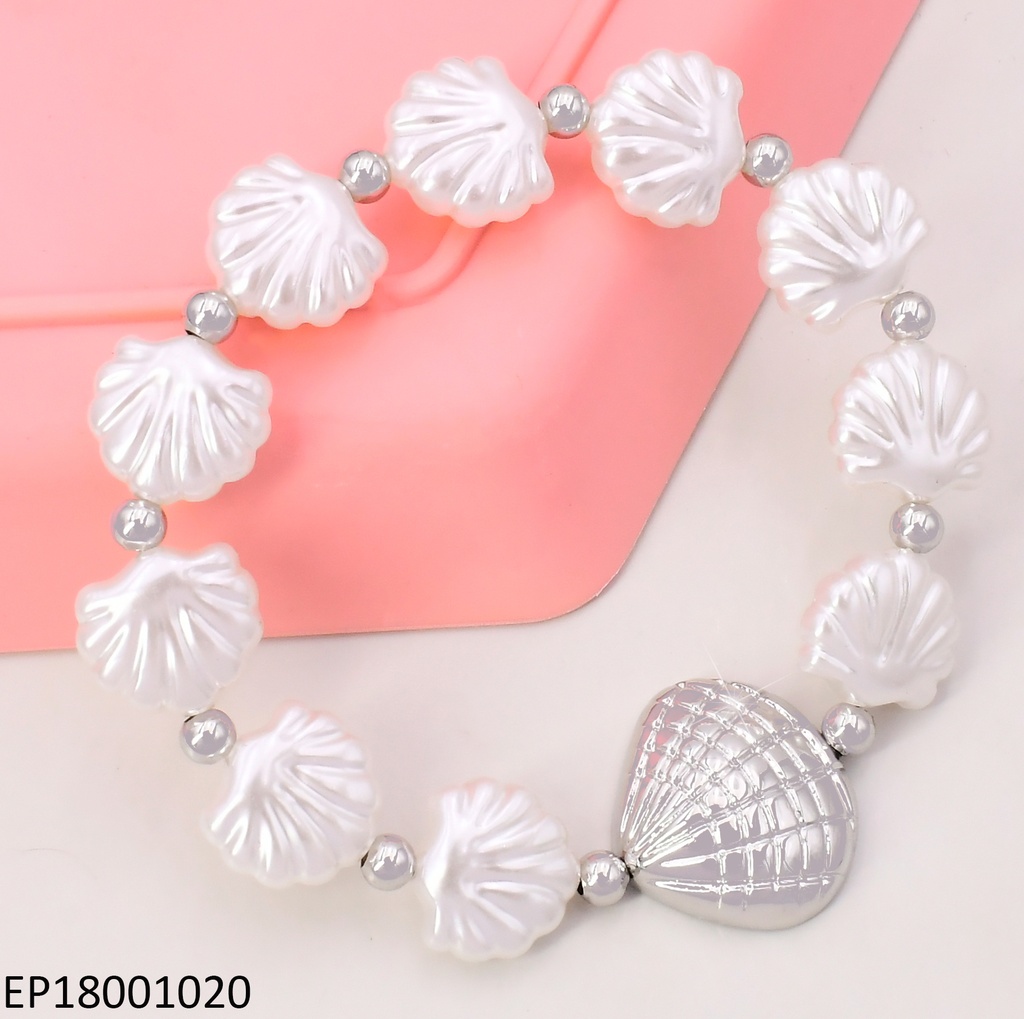 PULSERA PLAT. OSTRAS BLANCAS/PELOTITAS DOR.DIJES:OSTRA BE598-327