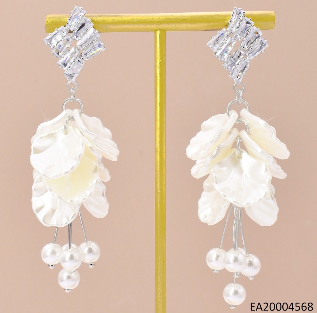 ARETES PLAT.ROMBO ZIRC.C/ PETALOS BLANCOS EE4363-355