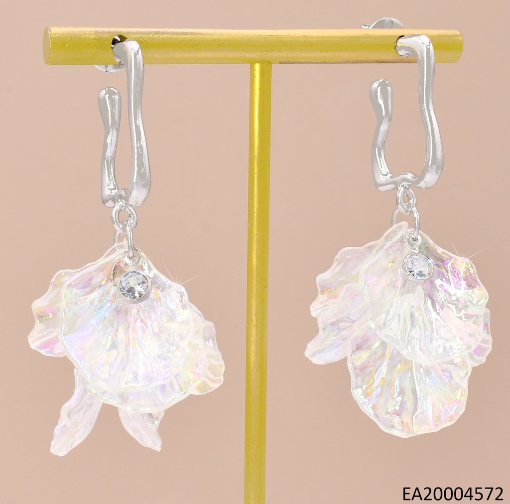 ARETES PLAT."U"IRREG.C/PETALOS BLANCOS TORNASOL EE4355