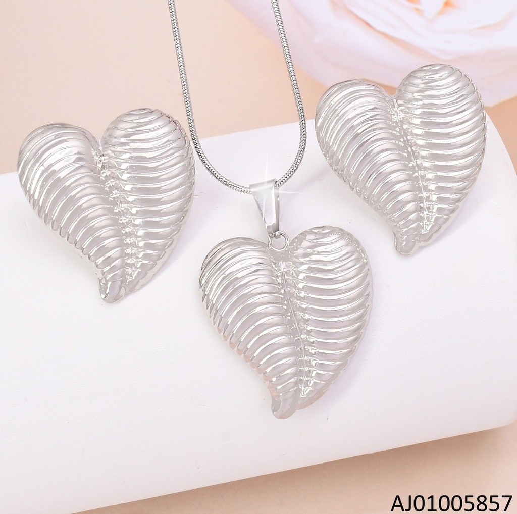 SET PLATEADO CORAZON RAYAS HORIZONTAL SA1214-339