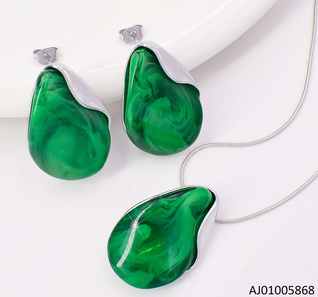SET PLAT OVALO IRRE. ACRILICO VERDE SA1158-45