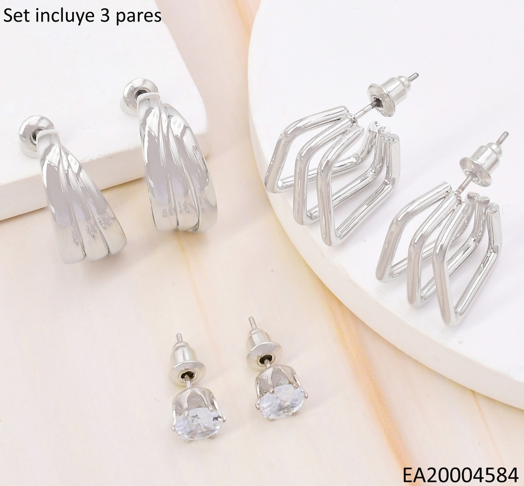 TRIO ARETES PLAT.GALVANOPLASTIA ZIRC.RD/CUADRO/JJJ SE950-301