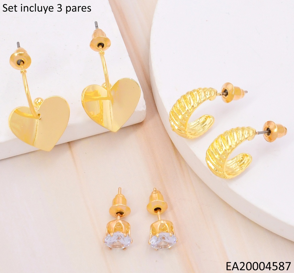 TRIO ARETES GALVANOPLASTIA ZIRC.RD/C/💛 SE970-301