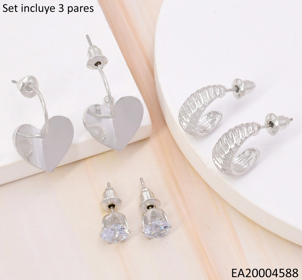 TRIO ARETES PLAT.GALVANOPLASTIA ZIRC.RD/C/💛 SE971-301