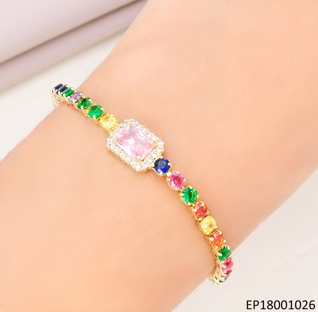 PULSERA ZIRC.RD.COL.VARIOS CENTRO:RECTANG.ROSA BE496-318