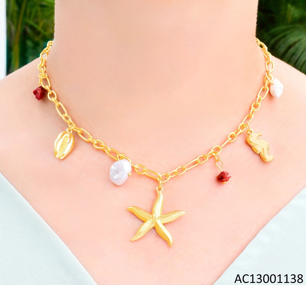 CADENA DORADA DIJES DE MAR ESTRELLA/CABALLITO/PERLAS/CONCHAS CA437-45