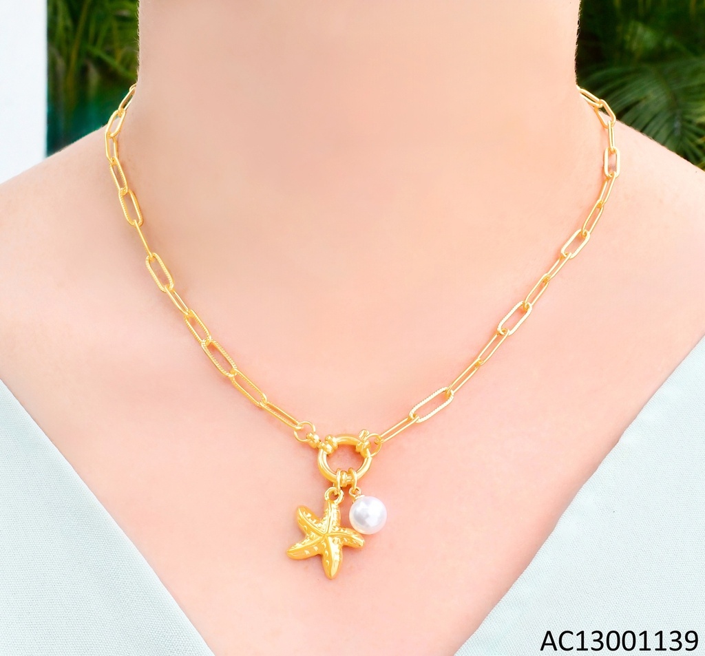 CADENA DOR. ESLABONES ALARGADOS DIJE ESTRELLA DE MAR/PERLA CA440-45