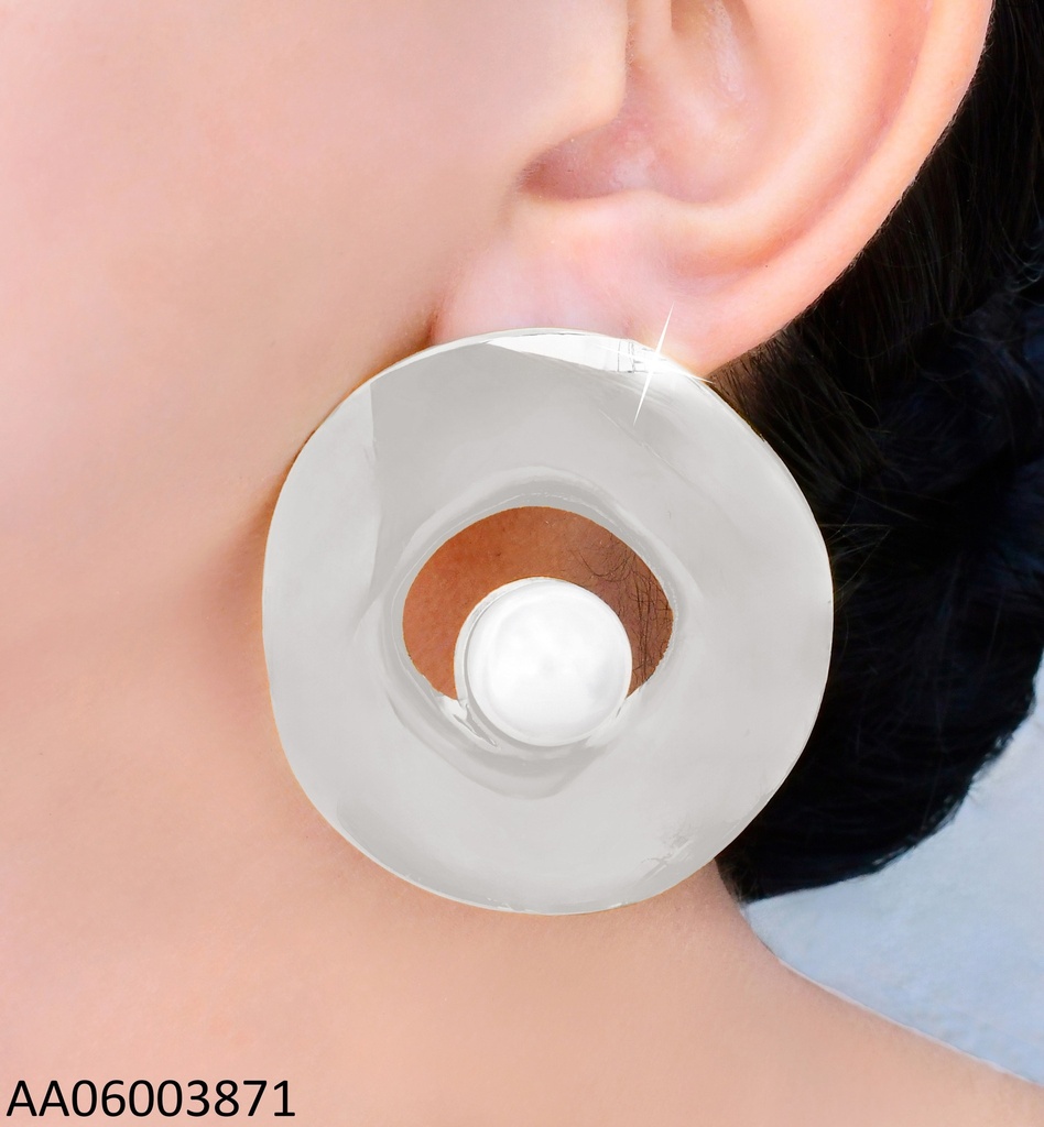 ARETES PLAT.CIRCULO ANCHO PLANO C/PERLA CENTRO EA1235-45