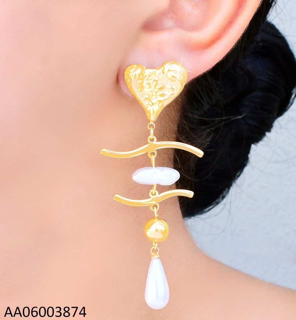ARETES PLACA CORAZON/〰️/BLANCO/〰️/🟡/PERA EA1250-45