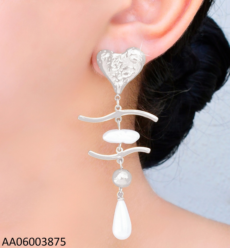ARETES PLAT.PLACA CORAZON/〰️/BLANCO/〰️/🟡/PERA EA1251-45