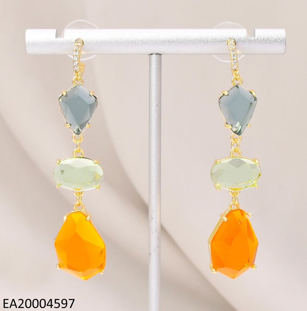 ARETES 2 PIEDRAS VERDES/1 NARANJA VERTICAL EE4007-6