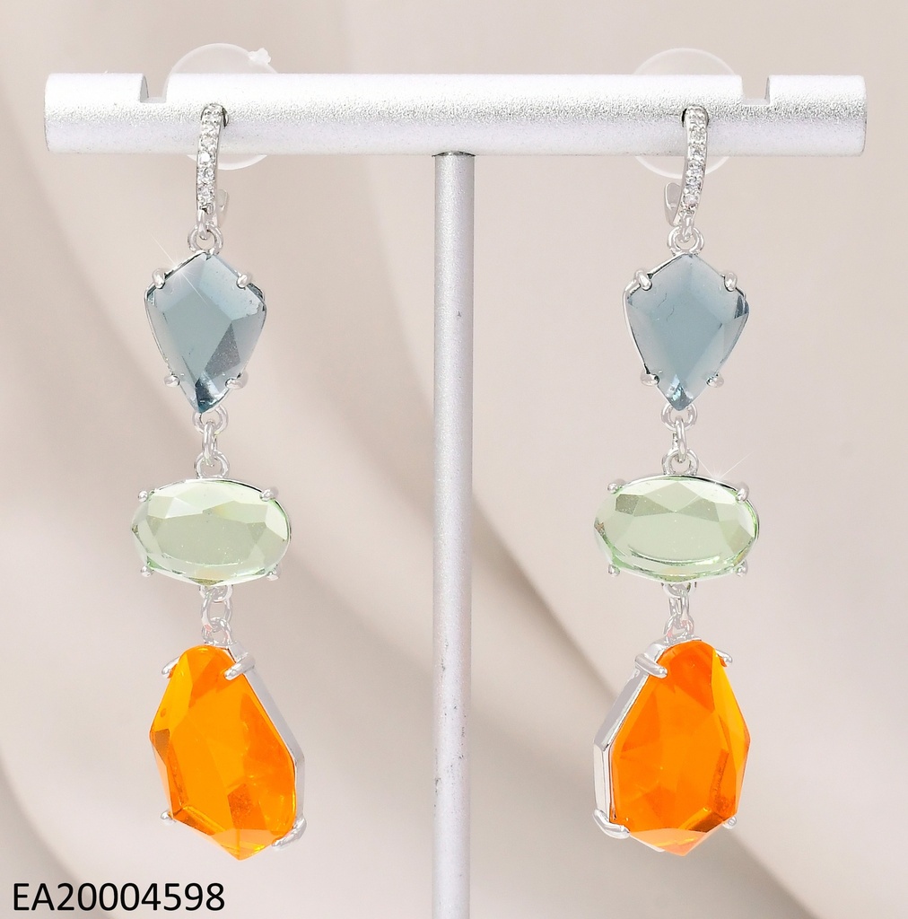 ARETES PLAT 2 PIEDRAS VERDES/1 NARANJA VERTICAL EE4008-6