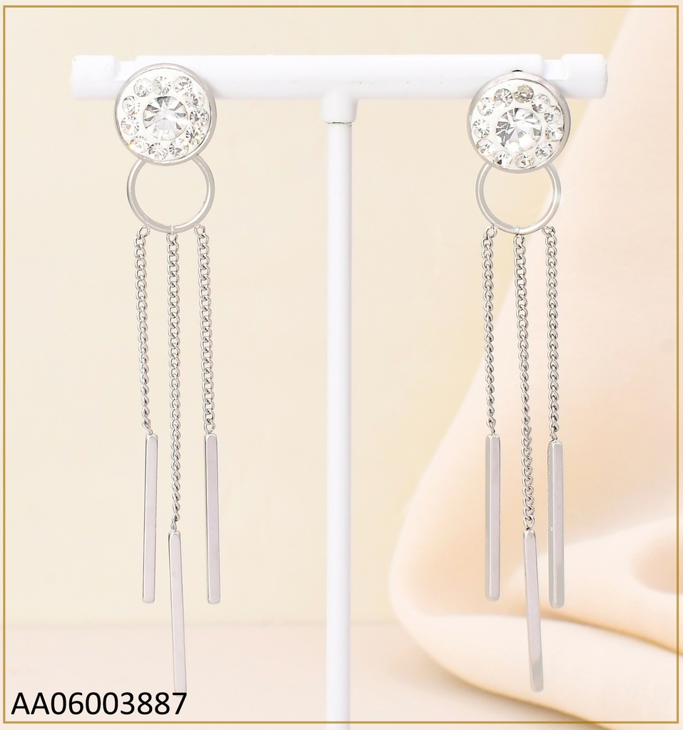 ARETES PLAT CIRCULO BLANCO C/ ZIRC  CADENITAS COLGANTES KE102552-NJ