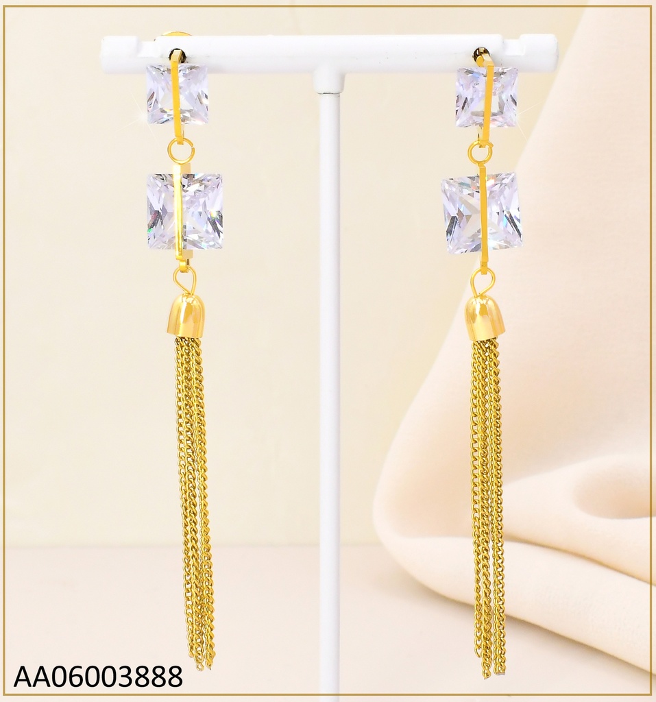 ARETES DOR (2) ZIRC. CUADRADAS/ CADENAS COLGANTES KE102555-NJ