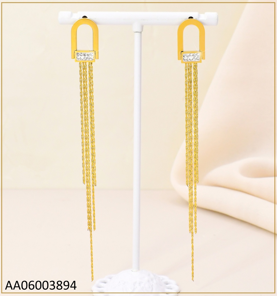 ARETES DOR ARCO / RECTANGULO HORIZ.  ZIRC./ CADENITAS COLGANTES KE105883-PY