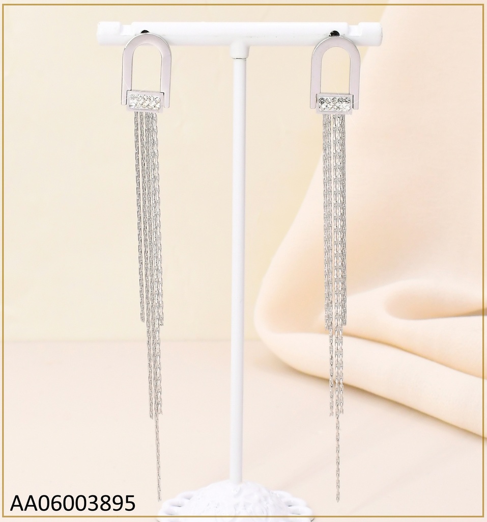 ARETES PLAT ARCO / RECTANGULO HORIZ.  ZIRC./ CADENITAS COLGANTES KE105882-PY