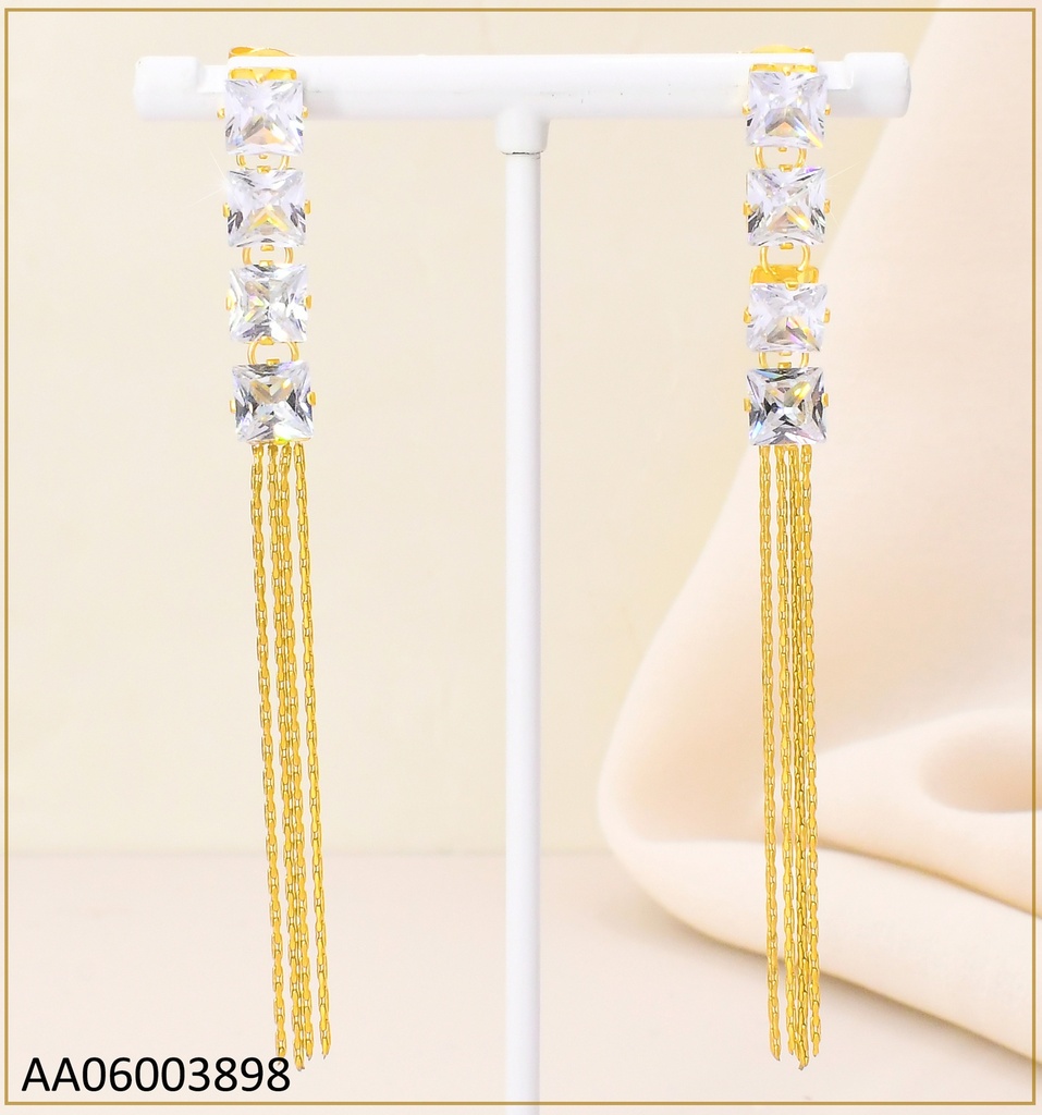 ARETES DOR (4) ZIRC. CUADRADAS EN VERTICAL/COLGANTES  KE105887-PY