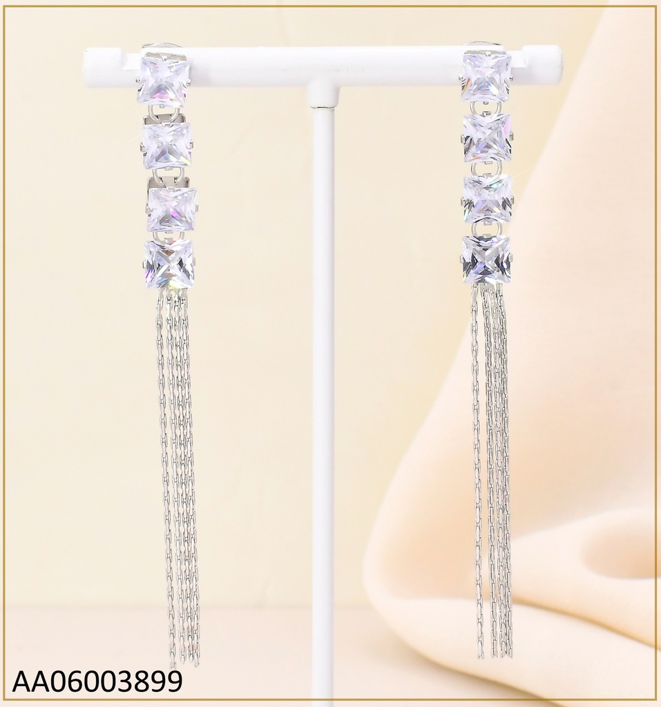 ARETES PLAT (4) ZIRC. CUADRADAS EN VERTICAL/COLGANTES KE105886-PY