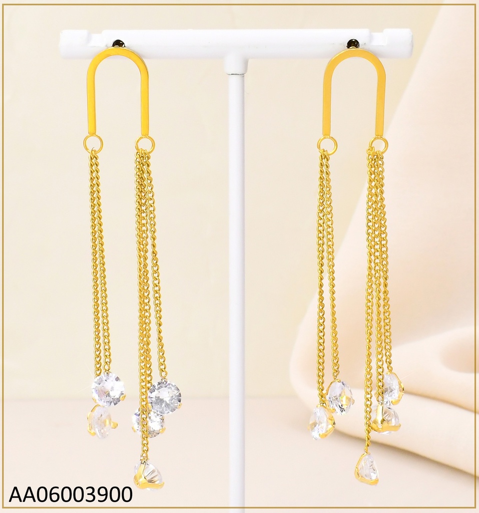 ARETES DOR U INVERTIDA CADENITAS ZIRC.  KE105893-PY